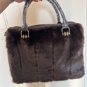 Elegant Fabulous Furs Faux Fur Handbag - Brown